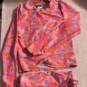 Nicole Miller New York Girls 2 Pc Swim Suit Floral Multi Size 10